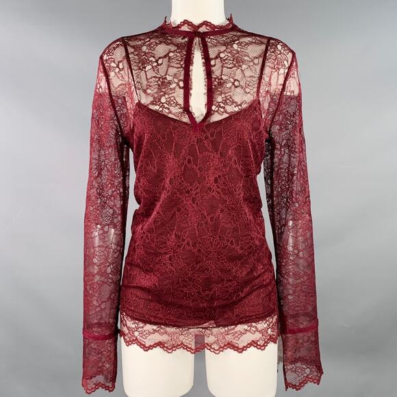 THEORY Size M Burgundy Polyamide Lace Long Sleeve Blouse - Picture 1 of 6